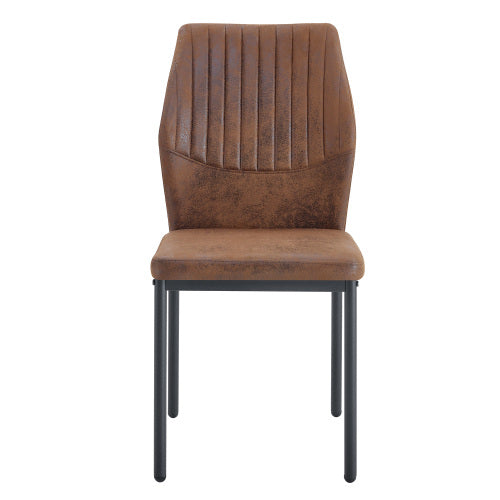 Striped Back Fabric Dining Chairs with Black Metal Legs, Set of 2, Brown