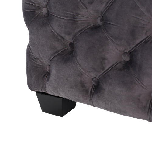 Button Tufted Diamond Stitch Velvet Ottoman, Modern Glam Upholstered Accent Seat for Living Room