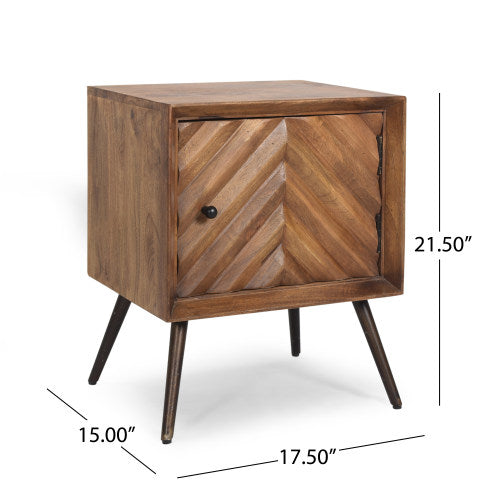 Mango Wood & Iron Accent Cabinet, Chevron Door, 17.5inchW¡Á15inchD¡Á21.5inchH