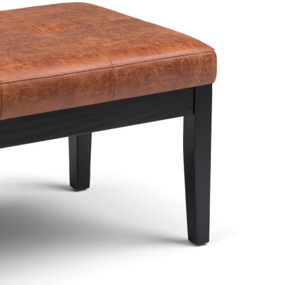 Distressed Saddle Brown Vegan Leather Tufted Ottoman Bench, Rectangular Entryway Footrest Seat with Wood Legs