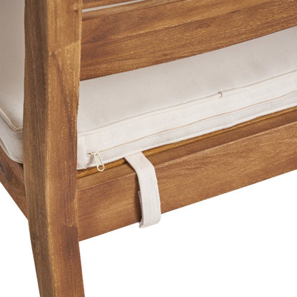 Outdoor Dining Chair Set of 2,Sandblast Natural Stained With Beige Cushion