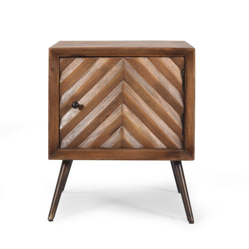 Mango Wood & Iron Accent Cabinet, Chevron Door, 17.5inchW¡Á15inchD¡Á21.5inchH