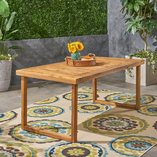 Outdoor 69" Acacia Wood Dining Table, Sandblast Natural Finish