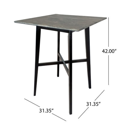 Modern Bar Height 42inch   Dining Table, Rubberwood Legs and Laminate Table Top, Paladina Marble Finish, Black