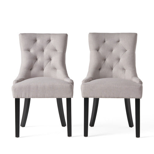 Tufted Dining Chairs Set of 2, Upholstered, Sloped Arms, Wood Legs
