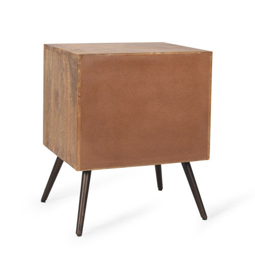 Mango Wood & Iron Accent Cabinet, Chevron Door, 17.5inchW¡Á15inchD¡Á21.5inchH