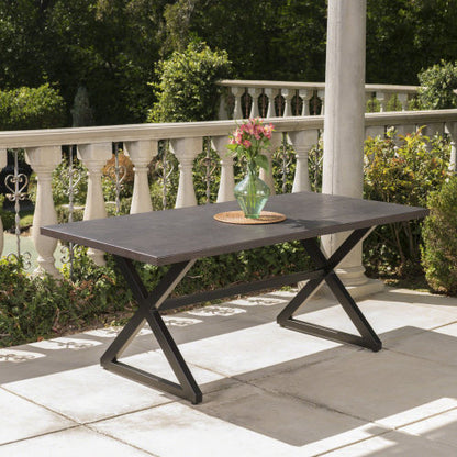 Rolando Outdoor Aluminum Dining Table with Steel Frame, Brown / Black