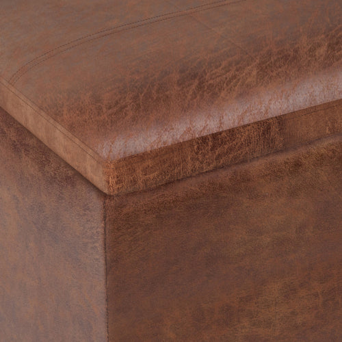 Storage Ottoman with Tray 17 Inch Cube Vegan Leather Footrest