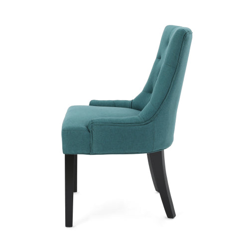 Contemporary Tufted Dining Chairs Set of 2, Polyester Upholstered Arm Chairs with Rubberwood Tapered Legs