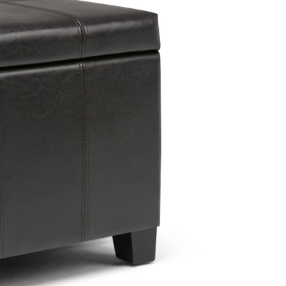 36 inch Tanners Brown Vegan Leather Storage Ottoman Bench with Safety Hinges, Lift-Top Organizer for Entryway