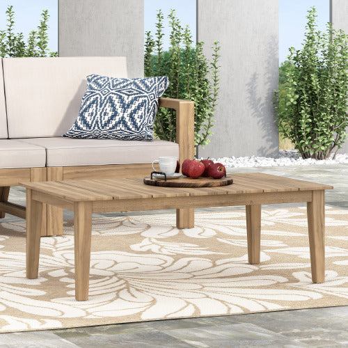 Acacia Wood Outdoor Coffee Table, Light Brown, 14'' H X 23.5'' W X 39.5'' L