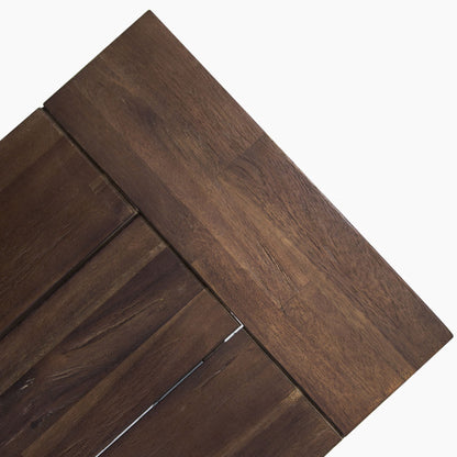 Dark Brown Sandblast Finish Acacia Wood Dining Bench with White Rustic Metal Finish Frame