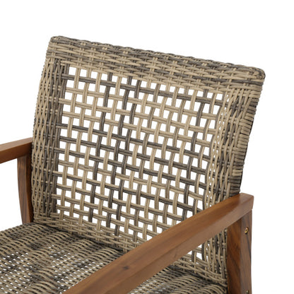 Outdoor Acacia Wood Wicker Club Chairs with Acacia Wood Frame, 2-Pcs Set