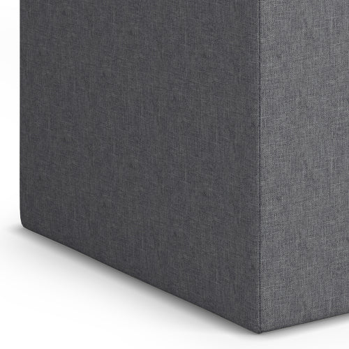 17 Inch Storage Ottoman with Tray Grey Linen Fabric Cube Footrest