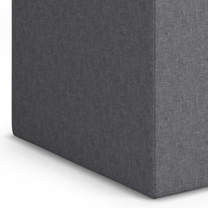 17 Inch Storage Ottoman with Tray Grey Linen Fabric Cube Footrest