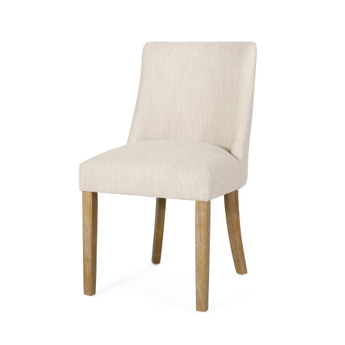 Fabric Upholstered Dining Chairs Set of 2, Beige, Nailhead Trim, Rubberwood Legs
