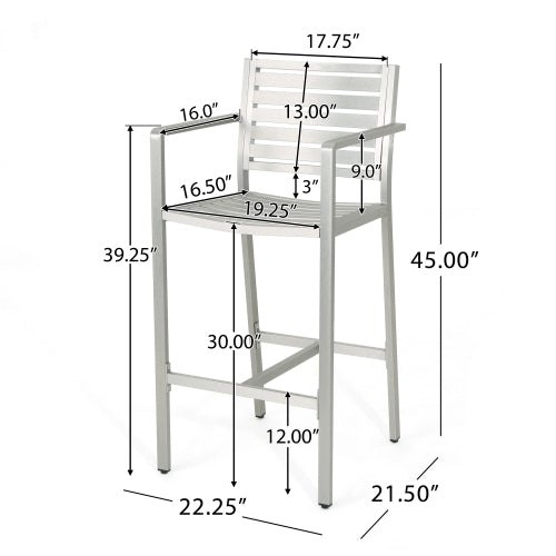 Outdoor 29.50" Barstools with Rust-Proof Aluminum Frame, Set of 2, Silver
