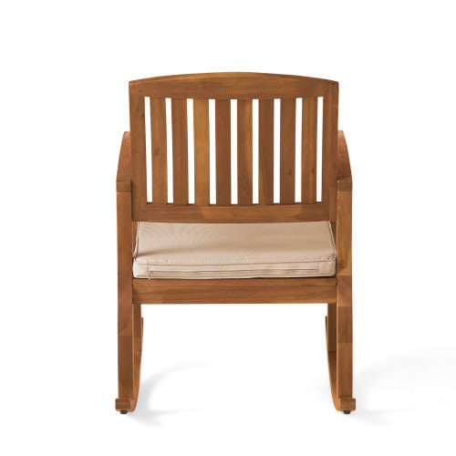 Acacia Wood Patio Outdoor Rocking Chair with Water Resistant Cushions Slat Panel Design