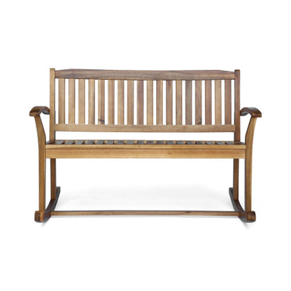 Patio Rocking Loveseat, 2 Person Outdoor rocker Bench, Acacia Wood Patio rocking Loveseat with Armrests, Slatted Seat & Backrest, Porch Rocking Bench for Backyard, Garden