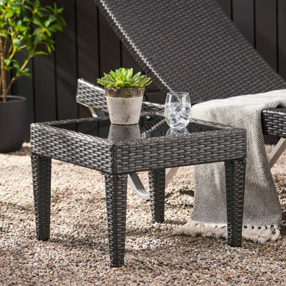 Outdoor Antibes Wicker Side Table,Accent Table,Grey