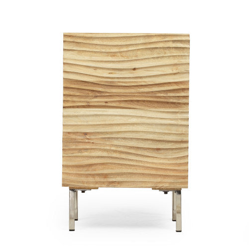Modern Mango Wood Nightstand with Cabinet Door, 1 Shelf Bedside Table, Handmade Accent Side Table with Iron Legs