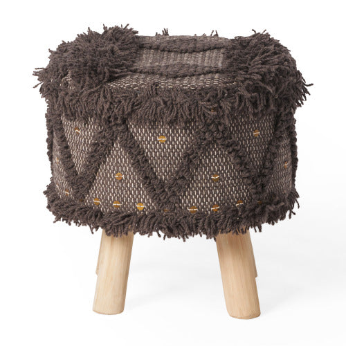 Handcrafted Wool & Cotton Boho Foot Stool Ottoman, Tufted with Metal Accents