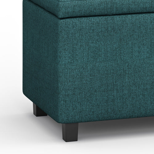 34 Inch Storage Ottoman Bench Teal Fabric Tufted Footrest