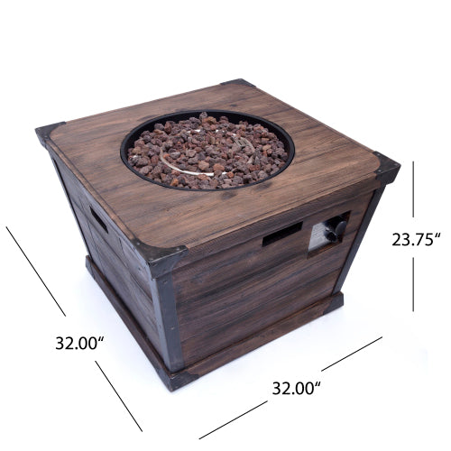 Outdoor Patio 24'' H x 32'' W Square Gas Burning Concrete Fire Pit Wood Pattern - Brown - 40,000 BTU (Tank Inside)