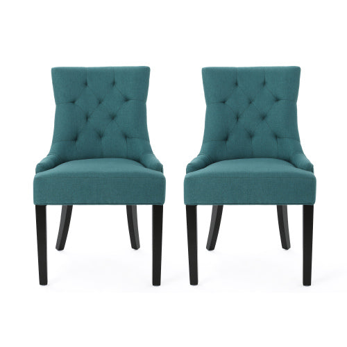 Contemporary Tufted Dining Chairs Set of 2, Polyester Upholstered Arm Chairs with Rubberwood Tapered Legs