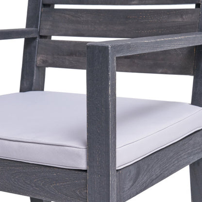 Outdoor Dining Chair Set of 2, Dark Grey With Light Grey Cushion