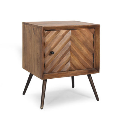Mango Wood & Iron Accent Cabinet, Chevron Door, 17.5inchW¡Á15inchD¡Á21.5inchH