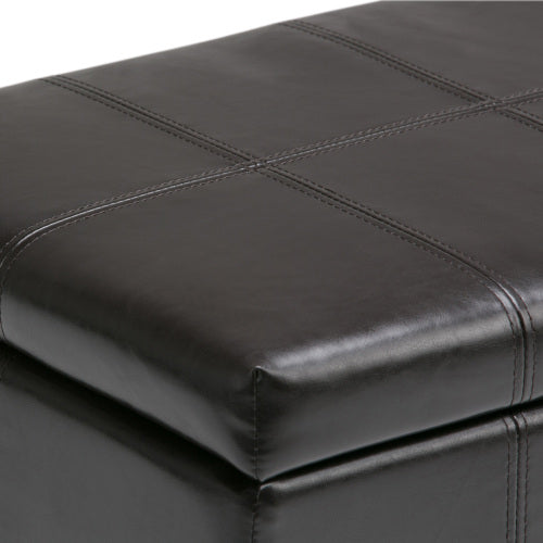 36 inch Tanners Brown Vegan Leather Storage Ottoman Bench with Safety Hinges, Lift-Top Organizer for Entryway