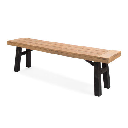 Outdoor Bench with Slat Panel Design and Acacia Wood Frame(Set of 2), Natural and Grey