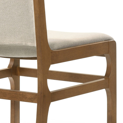Set of 2 Contemporary Rubberwood Upholstered Dining Chairs, Wheat Neutral Minimalist Side Chairs