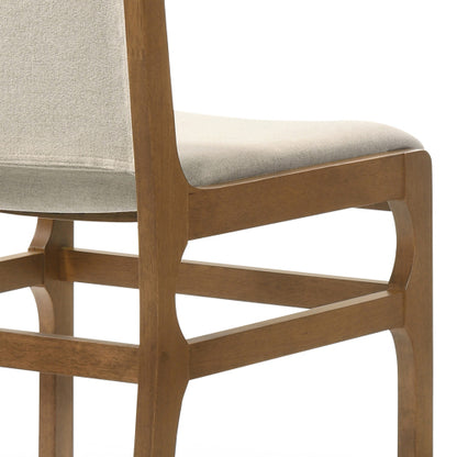 Set of 2 Contemporary Rubberwood Upholstered Dining Chairs, Wheat Neutral Minimalist Side Chairs