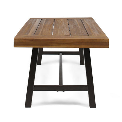 Modern Industrial Brown Acacia Wood Slat Coffee Table with Metal Frame