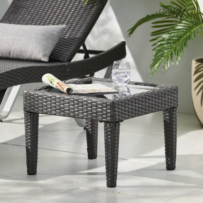 Outdoor Antibes Wicker Side Table,Accent Table,Grey