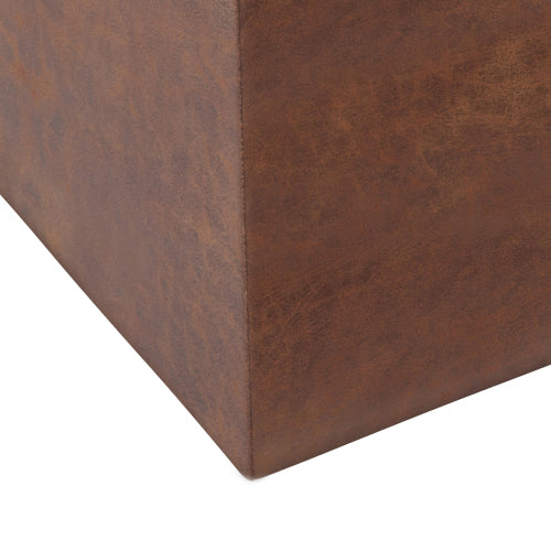 Storage Ottoman with Tray 17 Inch Cube Vegan Leather Footrest