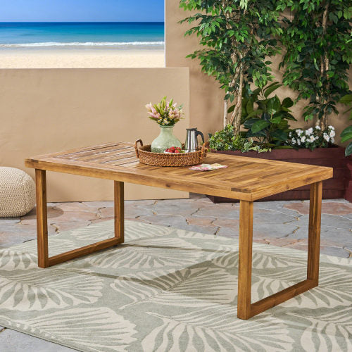 Outdoor 69" Acacia Wood Dining Table, Sandblast Natural Finish