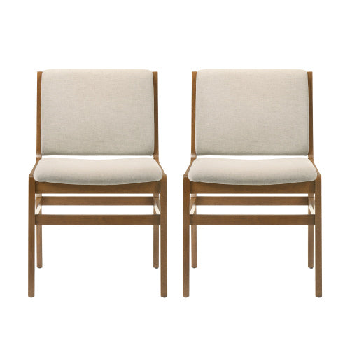 Set of 2 Contemporary Rubberwood Upholstered Dining Chairs, Wheat Neutral Minimalist Side Chairs