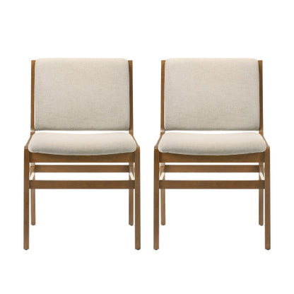 Set of 2 Contemporary Rubberwood Upholstered Dining Chairs, Wheat Neutral Minimalist Side Chairs