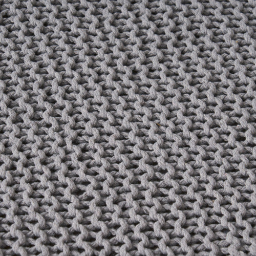 Light Gray Hand-Knitted Cotton Ottoman Foot Stool, Plush Cozy Compact Accent Seat