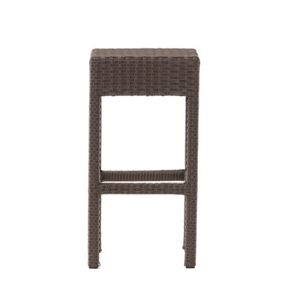 Outdoor PE Rattan Backless Barstools, Set of 2, Dark Brown