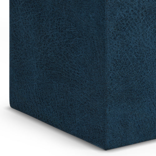 17 Inch Storage Ottoman with Tray Dark Blue Vegan Leather Cube