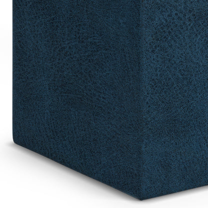 17 Inch Storage Ottoman with Tray Dark Blue Vegan Leather Cube