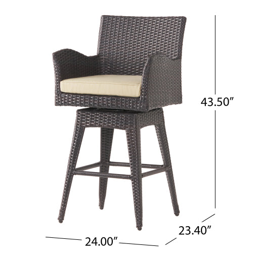 Modern Outdoor Multi-Brown Wicker Swivel Barstool with Tapered Legs, 1-Piece