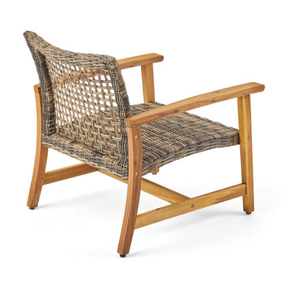 Outdoor Acacia Wood Wicker Club Chairs with Acacia Wood Frame, 2-Pcs Set