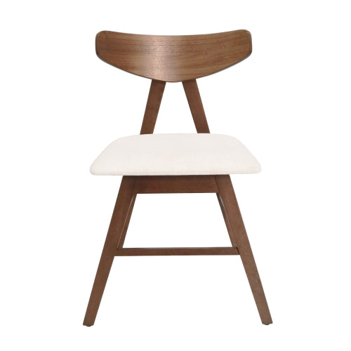 Set of 2 Mid-Century Dining Chairs, Rubberwood Frame Chairs with Curved Back & Splayed Legs