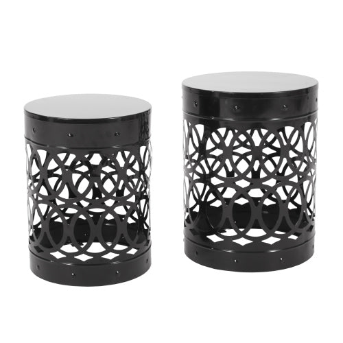 Outdoor Delight Powder-coated Iron End Table, Set of 2, Black