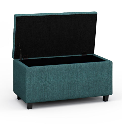 34 Inch Storage Ottoman Bench Teal Fabric Tufted Footrest